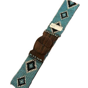 Beaded Belt, 30” Total Without Stretch, wooden buckle, lots of stretch